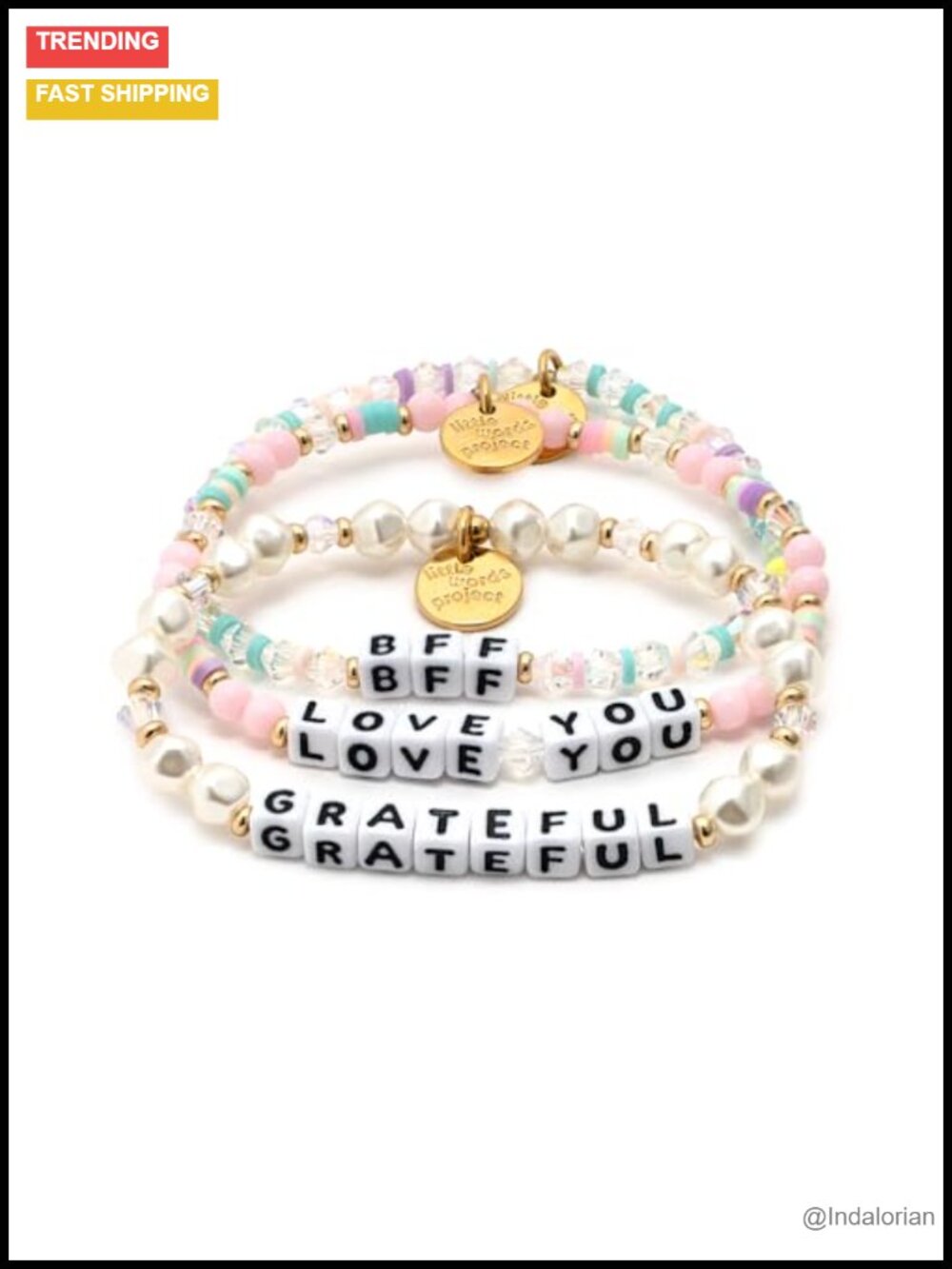 Set of 3 Beaded Stretch Bracelets Plated Brass Friendship Stack Gift